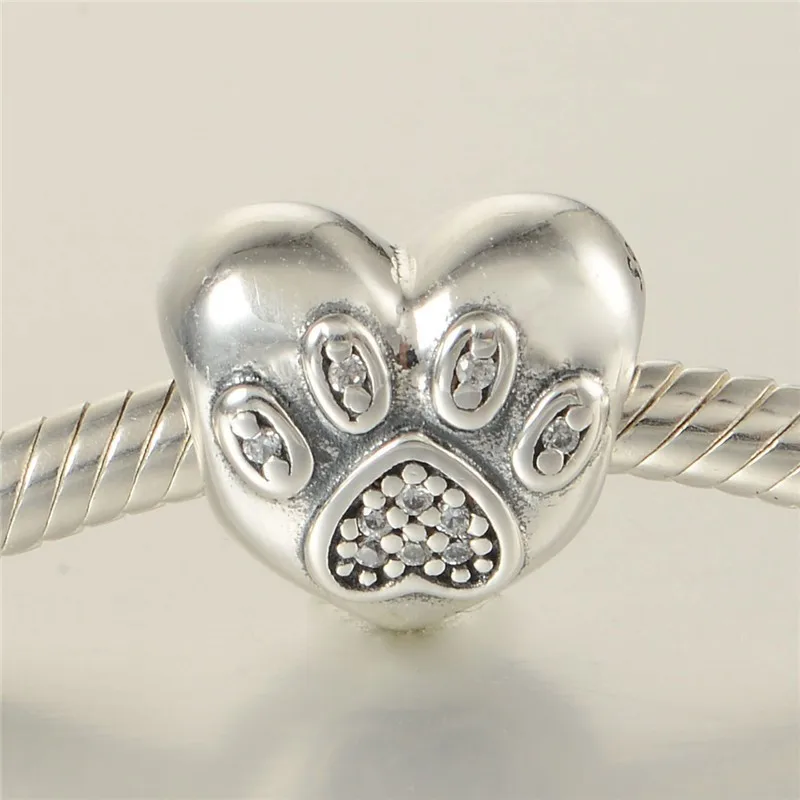 

Pandulaso 925 Sterling Silver Jewelry I Love My Pet Paw Silver Bead CZ Stones Fits European Silver Charms Bracelets DIY Jewelry