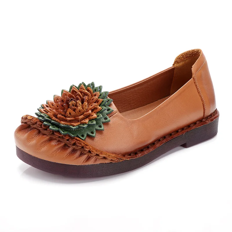 

ZXRYXGS Brand Shoes Woman Flats 2019 Newest Autumn Handmade Flower Comfortable Real Leather Shoes Women Fashion Shoes Flat Shoes