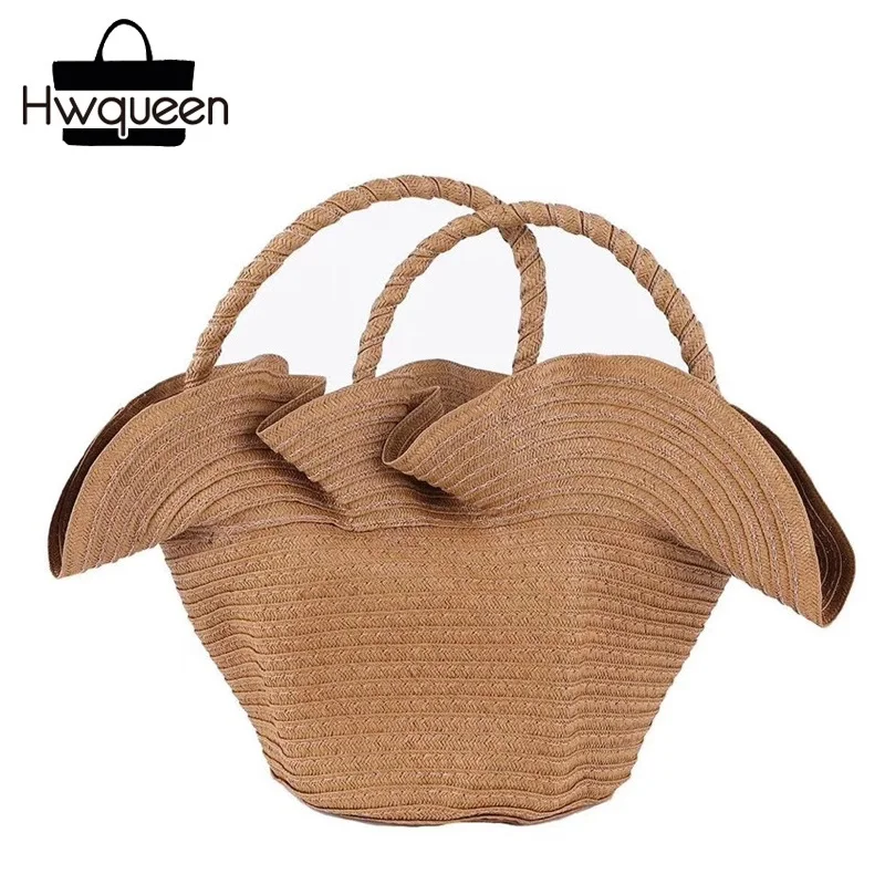 

2018 Unique Hat Designer Rattan Plaited Women's Summer Beach Bags Lady Top-handle Handbag Female Knitting Purse Portable Package