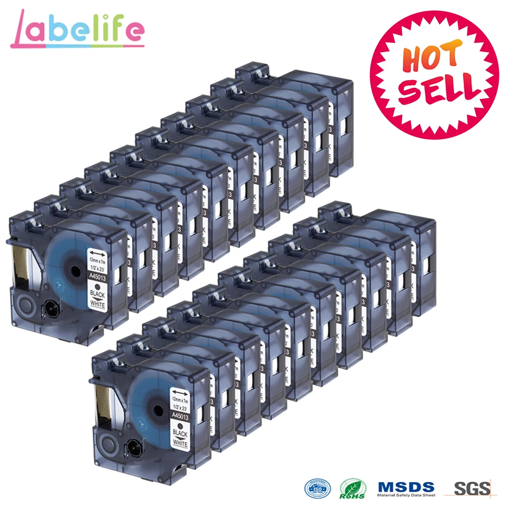 

Labelife 20 Pack 45013 Black on White 12mm DYMO D1 Tape Compatible Dymo S0720530 D1 Tape for Dymo Label Printers , 12mm x 7m