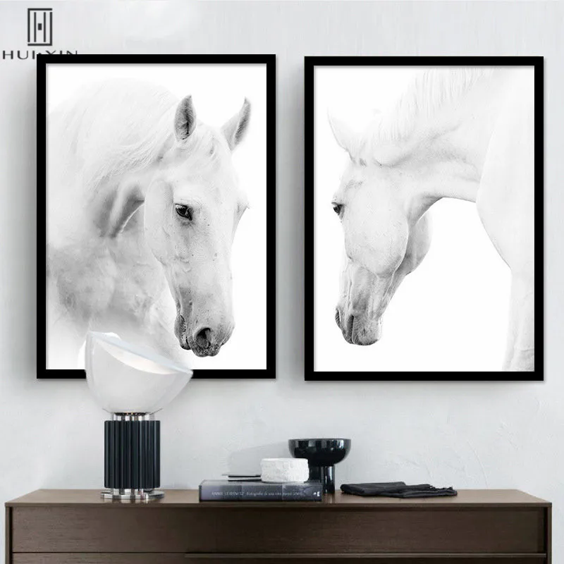 

Modern Abstrct Animal Horse Canvas Paintings Designed For Home Restarunt Room Decoration White And Black As Main Color For Group