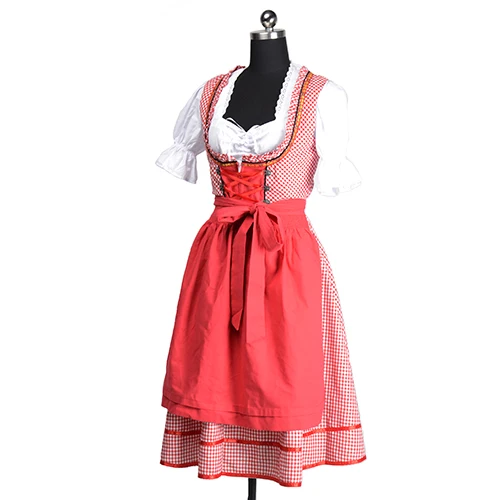 Image New Oktoberfest Beer Festival October Dirndl Red Maid Peasant Skirt Dress Apron Blouse Gown German Wench Costume Fancy Dress