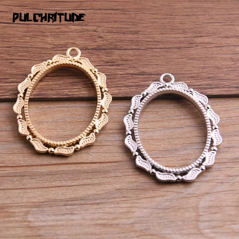 

PULCHRITUDE 4pcs 36*49mm Two Color Alloy Hollow Lace Charm Glue Blank Pendant Tray Bezel Charms DIY Handmade 11D81