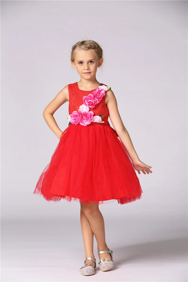 summer girl a birthday present Puresolid color Pure simple soft yarn length dress Solid sleeveless flowers gauze girls