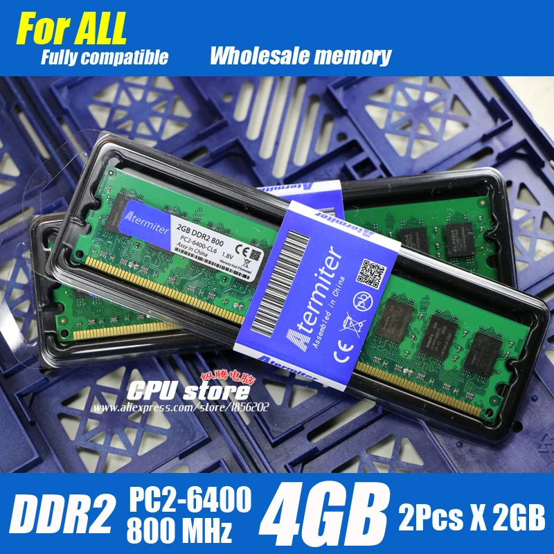 Atermiter 4 Гб(2pcs2GB) DDR2 PC2-6400 800 МГц для настольных ПК Память DIMM ram 240 контактов(для intel amd) система с высокой совместимостью