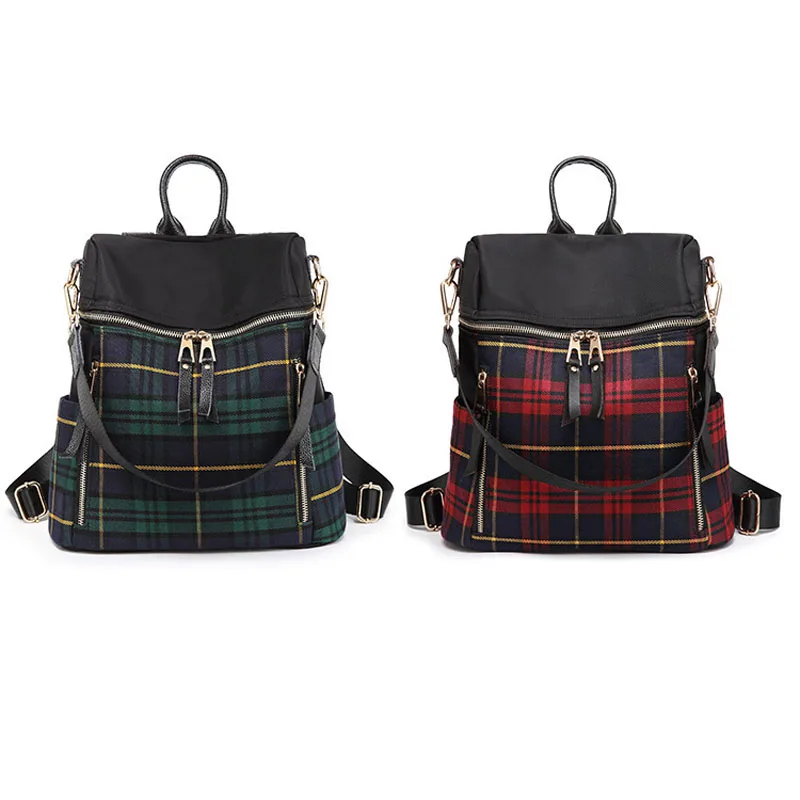 Red or Green plaid women travel backpack school shoulder bag with tote Red or Green plaid women travel backpack school shoulder bag with tote