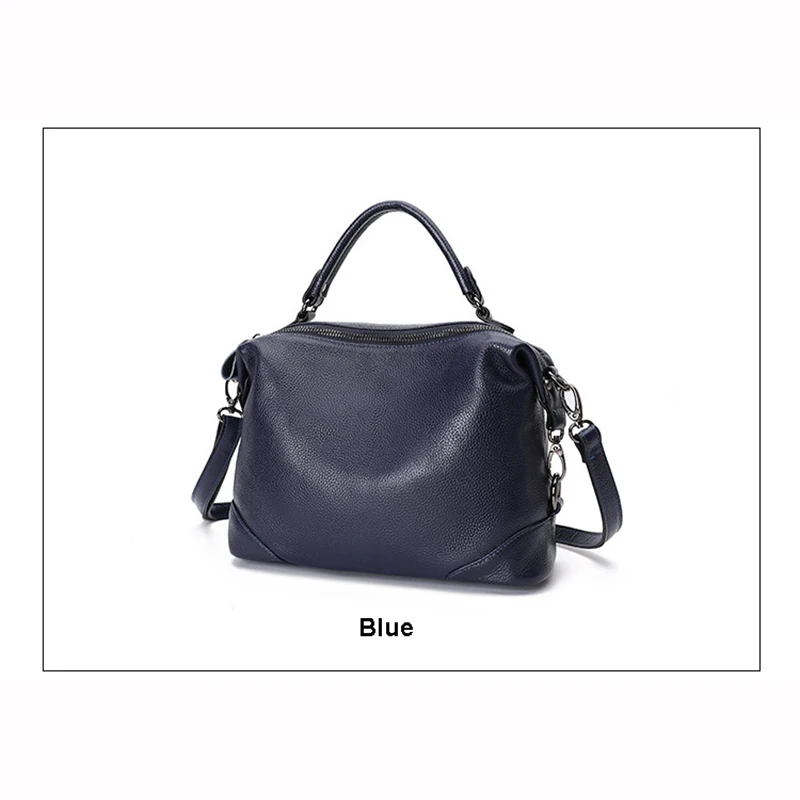 Сумка среднего размера Boston, женская сумка из натуральной кожи, натуральная воловья кожа, настоящая коровья кожа, женская сумка через плечо A413 - Цвет: Синий
