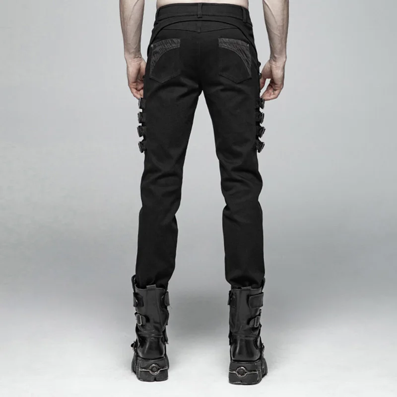 Панк Рейв черный Панк Рок Мода Металл личность Ковбой Slim-Fitting мужские брюки Rockability WK365