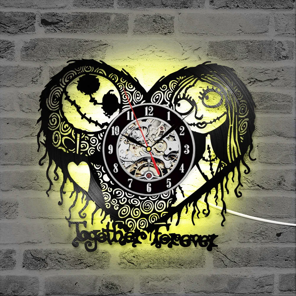 Ceny Wystrój domu nightmare before christmas serce wzór płyta winylowa zegar Hollow kreatywny w antycznym stylu płyta cd zegar led