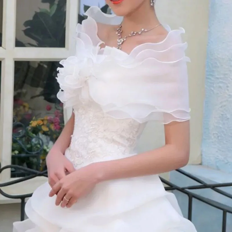 Casual Wedding Wrap Three Layers Bridals Jacket Wraps Ruffles White Organza Women Off The Shoulder Wrap Shrug 2018 Casual Wedding Wrap Three Layers Bridals Jacket Wraps Ruffles White Organza Women Off The Shoulder Wrap Shrug 2018
