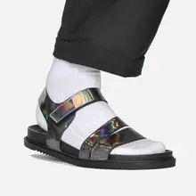 Летние мужские сандалии из натуральной кожи на плоской подошве; мягкая подошва; Серебристые мокасины; узкий ленточный крюк и петля; Мужская Повседневная модная обувь