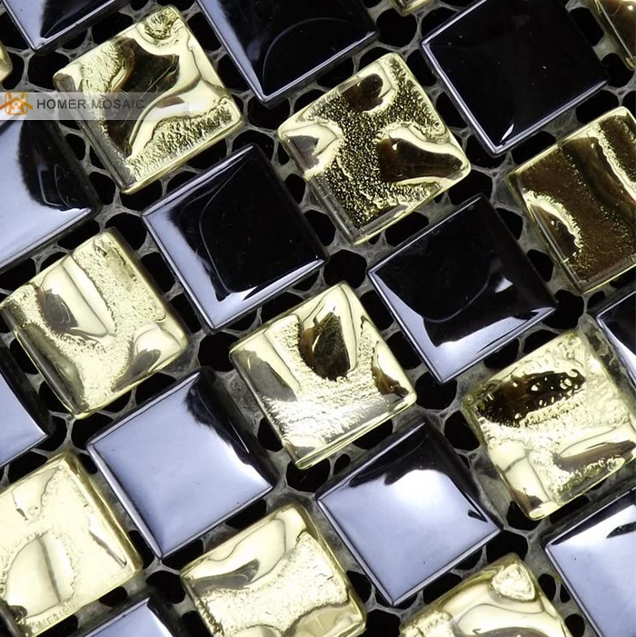 free shipping! dark blue mixed golden color glass mosaic tiles 12x12