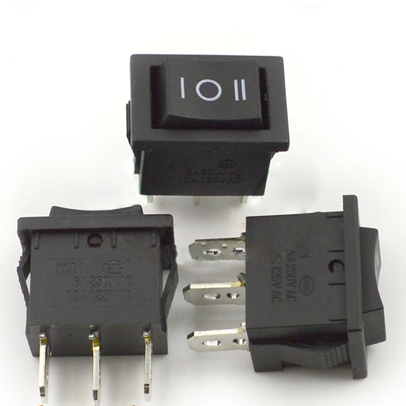

10pcs 3 Pin SPST ON/OFF Boat Rocker Switch 3 file Black Size 21x15mm Rocker Power Switch 6A 250VAC
