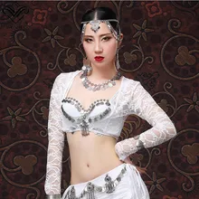 Wechery, укороченный Топ для женщин, женская Одежда для танцев, красные, белые кружевные цветочные открытые накидки, сексуальный костюм для танца живота с длинным рукавом