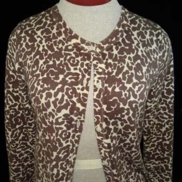 Lands End Kids cardigan sweater girls size L large 14 brown animal print sweater (2)