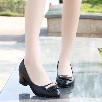 

Vogue Women Pumps Nice Spring Office Shoes Metal Pointed Toe Female Pumps Square Heel Lady Shoes Sapato Feminino