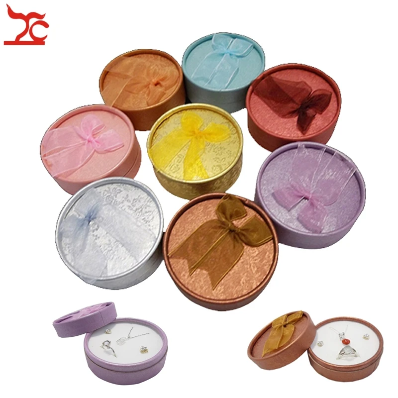24Pcs Round Colorful Paper With Ribbon Jewerly Package Castes Ring Earring Pendant Jewelry Storage Organizer Gift Box 8*3.5cm