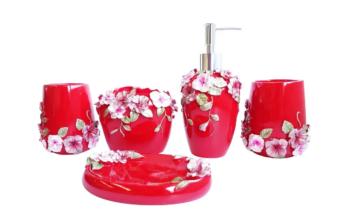 Веселые наборы для ванной комнаты 5 шт. набор аксессуаров для ванной комнаты диспенсер для мыла зубная щетка Зубная паста держатель свадебный подарок домашний декоративный - Цвет: Красный