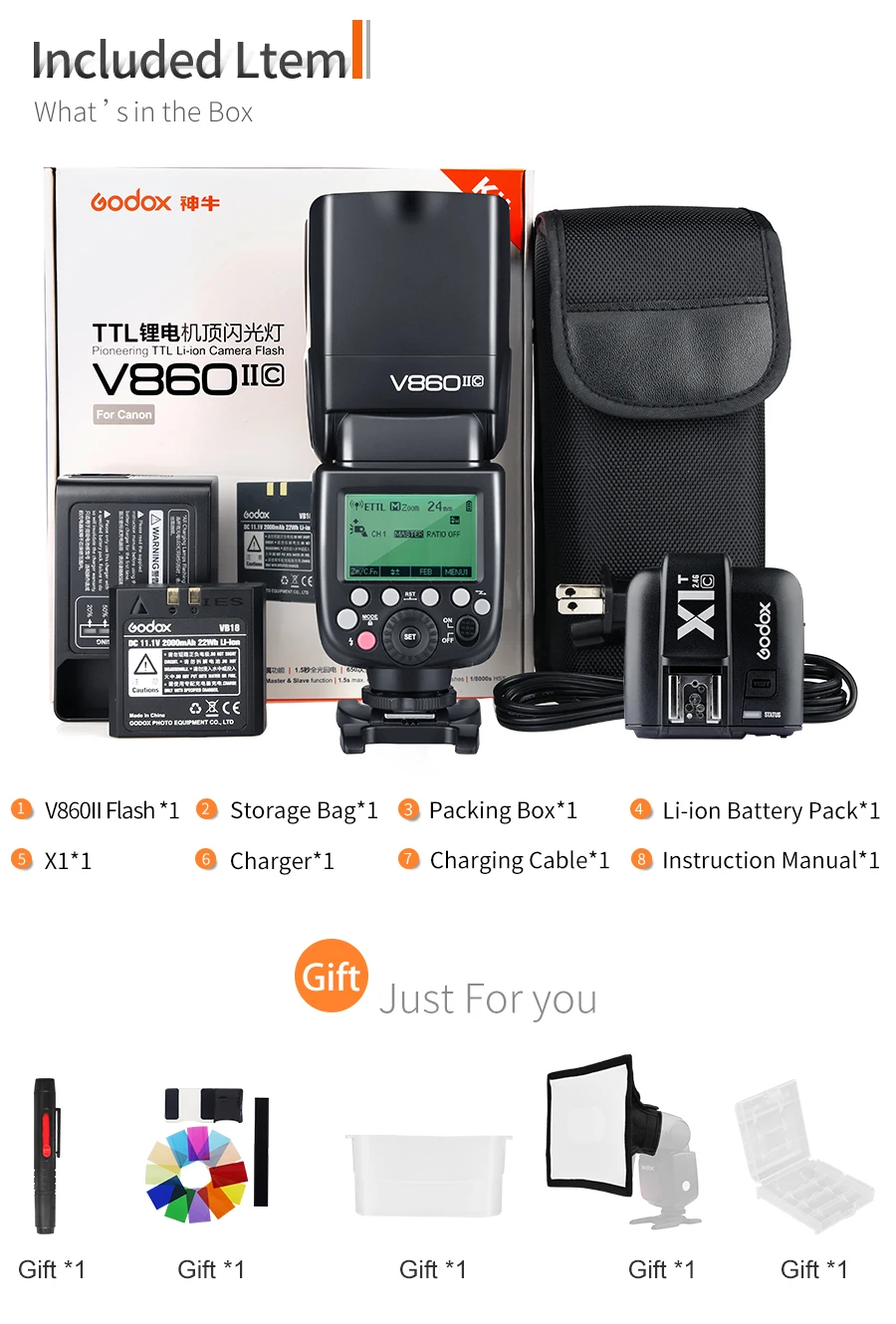 Godox VING V860II Литиевая Батарея Вспышка GN60 HSS 1/8000s ttl вспышка+ X1T триггер для Canon Nikon sony Olympus Fujifilm