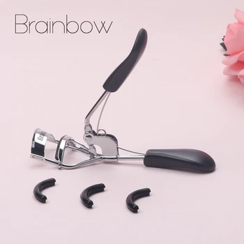 

Brainbow 1pc Woman Silver Eyelashes Curler Supplementer Clip with Black Handle+3pcs Eyelash Curler Replacement Pads Makeup Tools