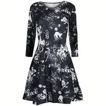 Rosetic Gótico Vestido Mulheres Vestido de Manga Longa Crânio do Dia Das Bruxas Abóbora Imprimir Vestidos de Festa Club Wear Vestido Multicolor Escuro Goth
