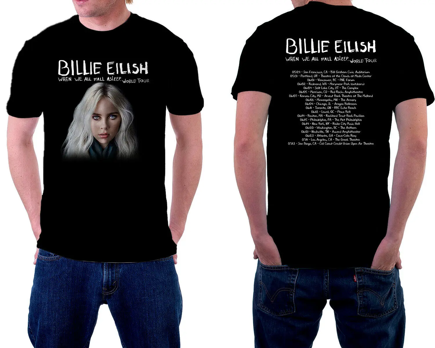 Billie Eilish Tour 2019 футболка черный цвет лучший дизайн размер S-3XL короткий рукав хит 2018
