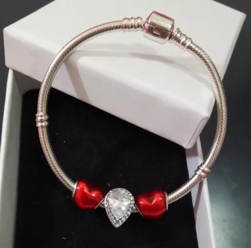 

925 Sterling Silver Glittering Heart Sparkling Clasp Charm Bracelets Women Valentine Gift Jewelry