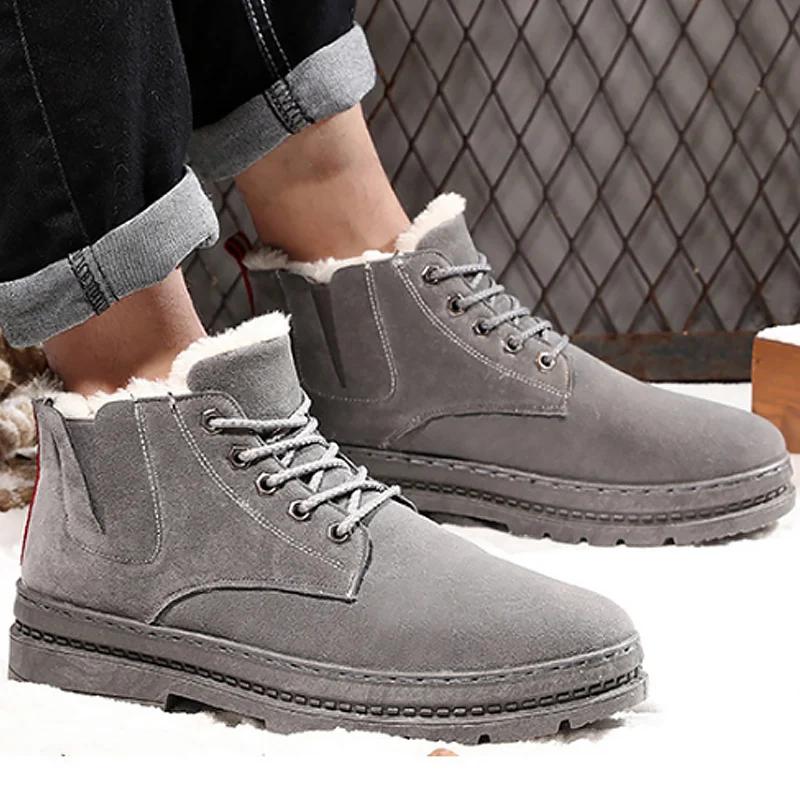 

Winter snow boots ankle boots men warm plush fashion shoes suede hard-wearing martin boots non-slip lace-up brand