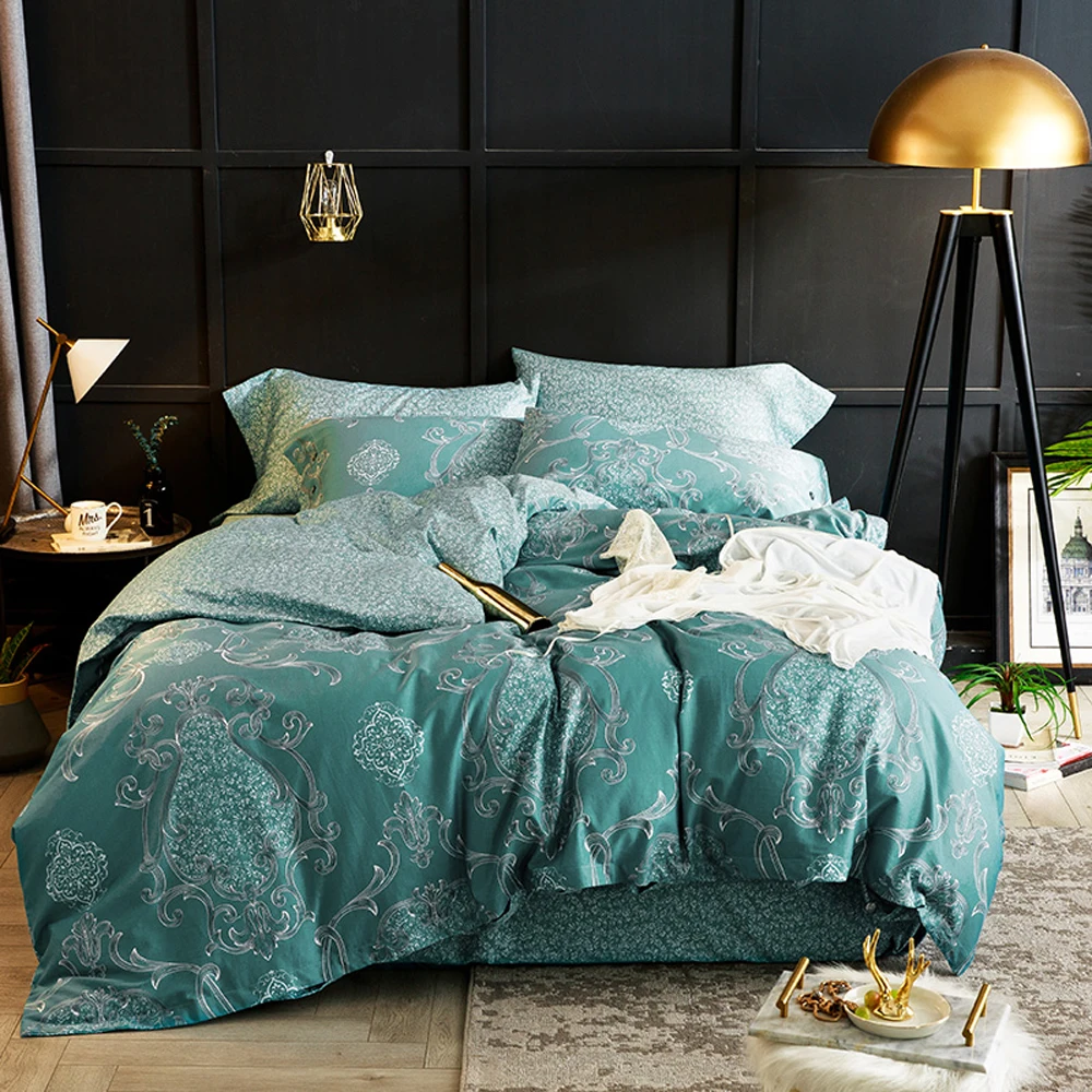 

2018 Fashion Dark Green Bohemian Bedding Set Soft Egyptian Cotton Duvet Cover Set Queen King Bedlinens Sheet Pillowcases