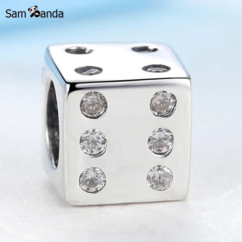 Authentic 925 Sterling Silver Bead Charm Vintage Crystal Cube Dice