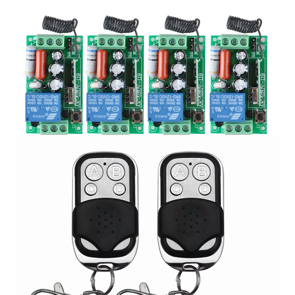 

4 Receiver + 2 Transmitter AC 220V 10A Wireless Remote Control Wireless Light Switch System In 433.92Mhz