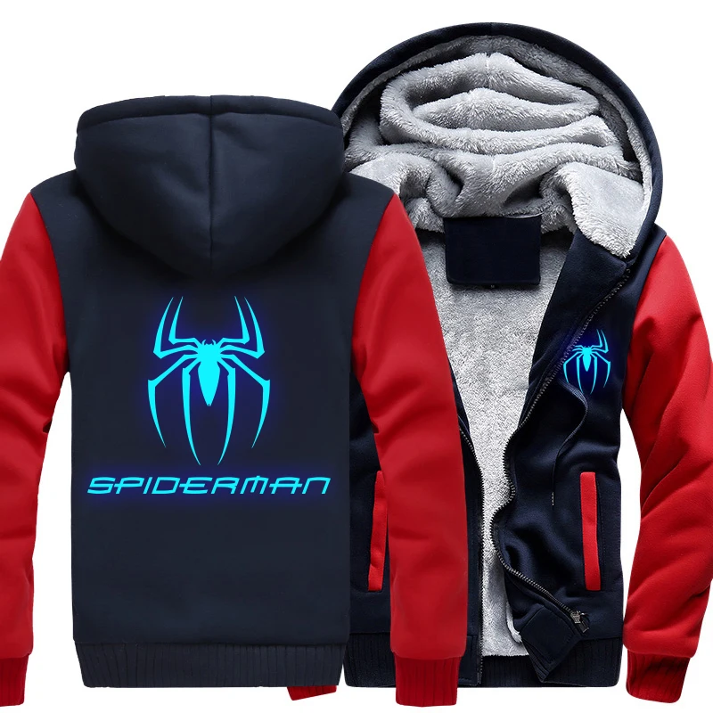

Brand US Plus Size Men Women Hoodies Spider Man Thicken Hoodie Luminous Zipper Coat Clothing Jacket