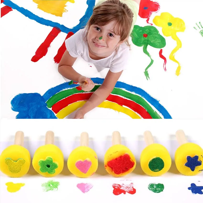 

6Pcs Creative Sponge Brushes Funny Drawing Toys Children Kids Diy Foam Painting Graffiti Brush Painting Supplies Art Set Crafts