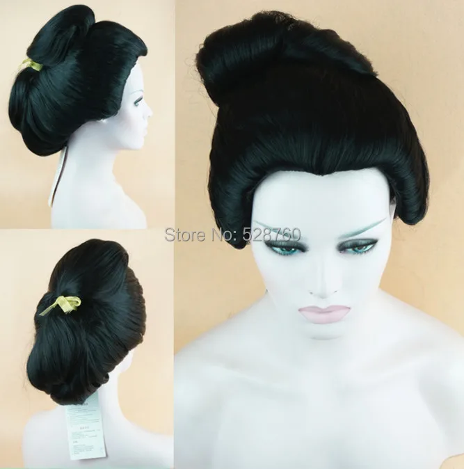 Japanese Geisha black Hair wig Japanese Geisha Cosplay Wig Free
