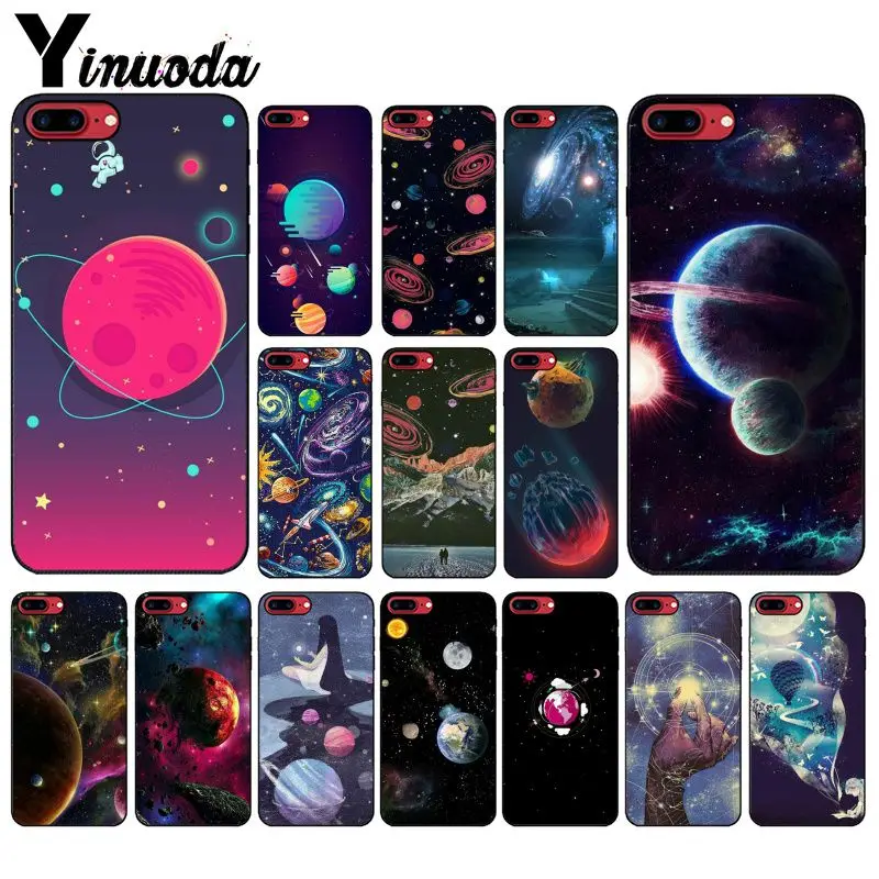 

Yinuoda Space World Pattern Smart Cover Black Soft Shell Phone Case for iPhone 5 5Sx 6 7 7plus 8 8Plus X XS MAX XR