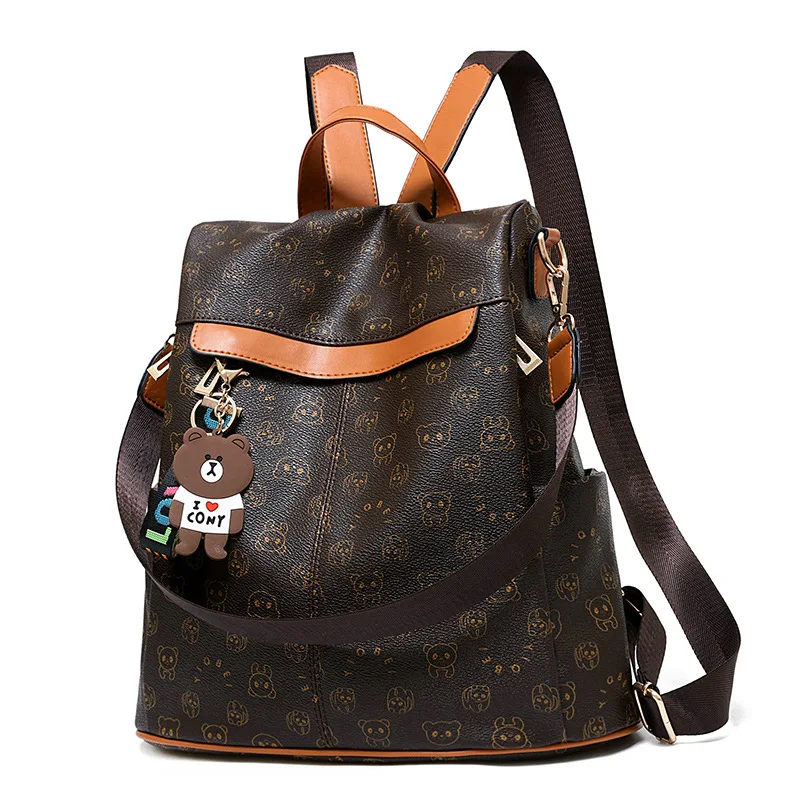

Women Luxury Brand Designer Backpack Letter Printing Vintage Soft Double Shoulder Bags Lady Bags Brown Fashion