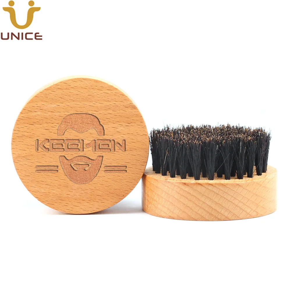 

50pcs OEM Wood Beard Brush Customized LOGO Laser Engraved Round Wooden Beard Brush with Boar Bristle Hair Men Grooming Whiskers
