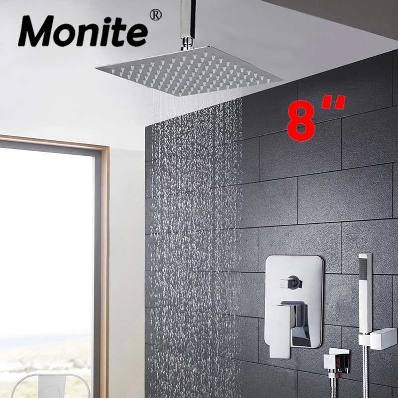 

Monite Bathroom Shower Set Bath Shower Mixer Faucet Ceiling Mount 8 10 12 16 Inch Rainfall Stainless Steel Hand Shower Head Set