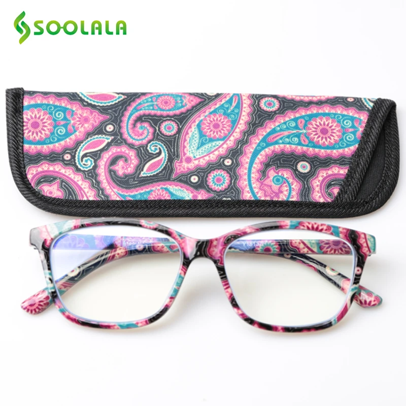 blue light lenses SOOLALA Printed Anti Blue Light Blocking Filter Glasses Women Eye Protection Computer Glasses Optical Frame Prescription blue light filter glasses