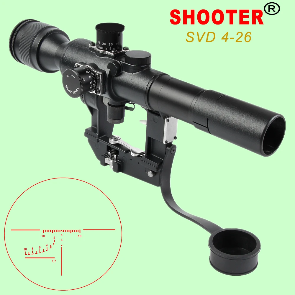 

New Optical Sight SHOOTER Tactical Hunting SVD Dragunov Optics 4x26 Red Illuminated Rifle Scope Airsoft Red Dot Sight Sniper