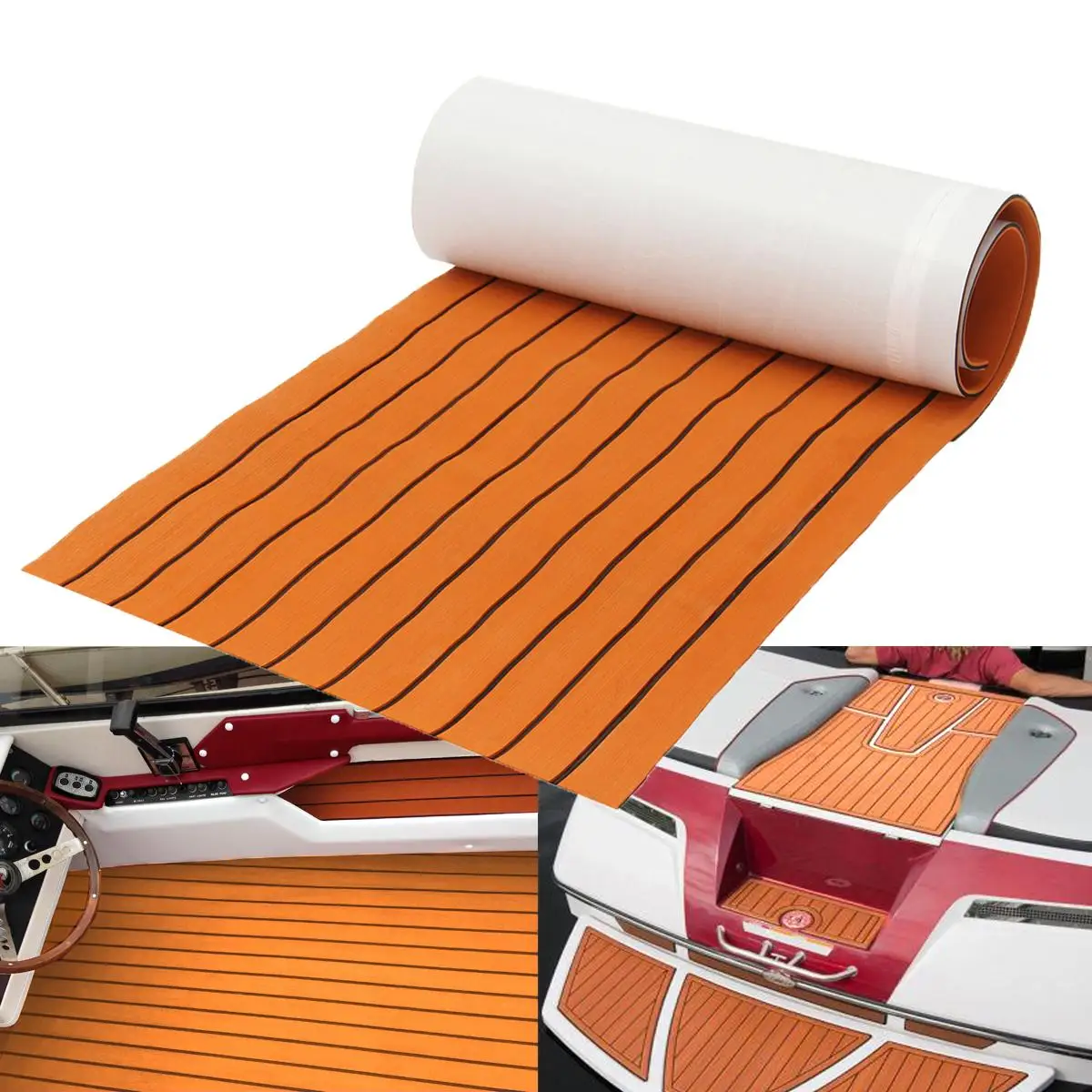 

High End Looking Fashion Luxury 60cm x 200cm x 6mm Orange + Black Line Boat EVA Foam Floor Mat for Cruise Car Boat Self Adhesive