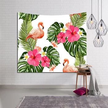 

CAMMITEVER Pink Flamingo With Green Leaves Hippie Tapestry Elephant Tapestry Indian Dorm Decor Psychedelic Tapestry Wall Hanging