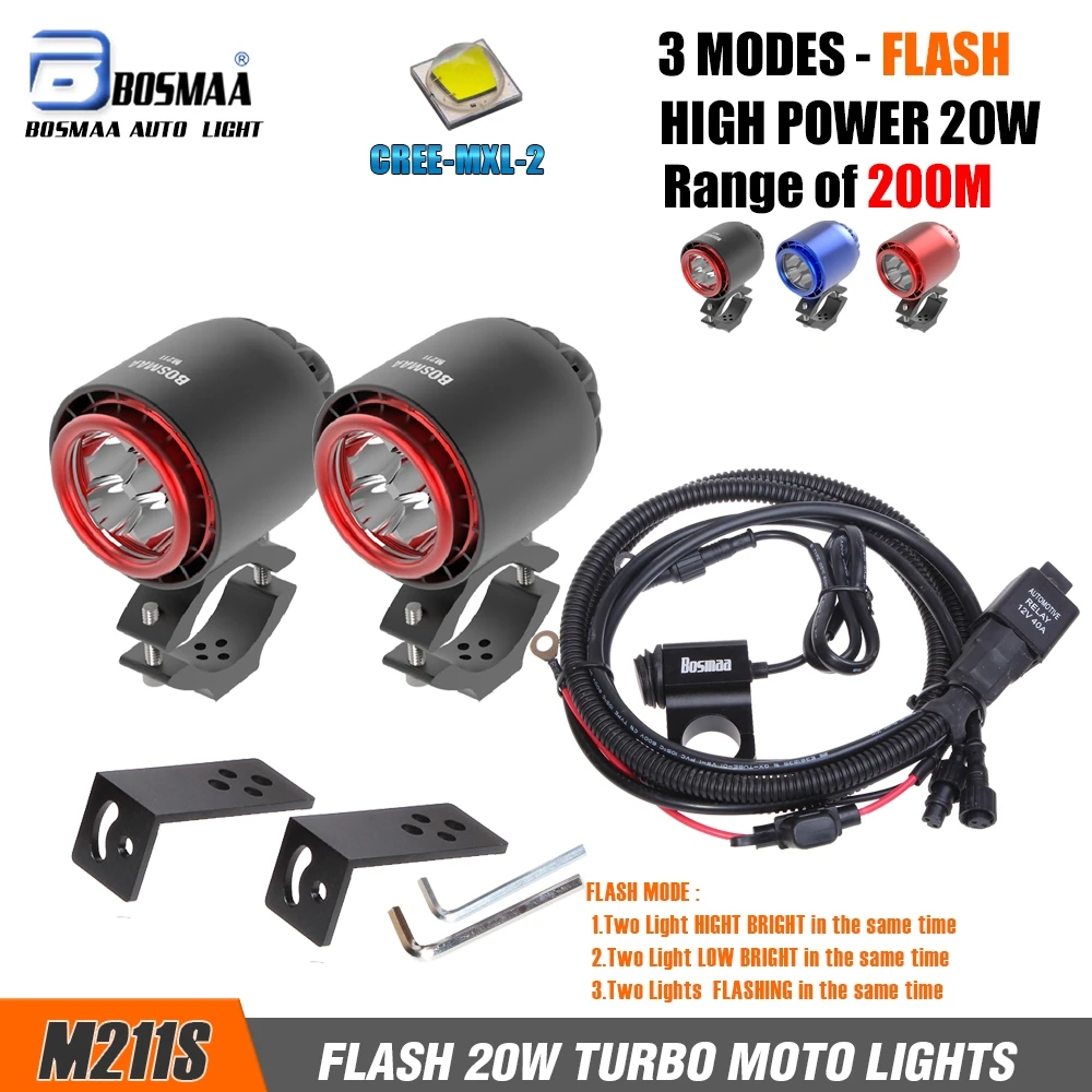 

BOSMAA M211S 2pcs 20W TURBO Motorcycles LED 4800LM U2 LED FLASH Sport fog lights lamp Universal LED Lighting Kit