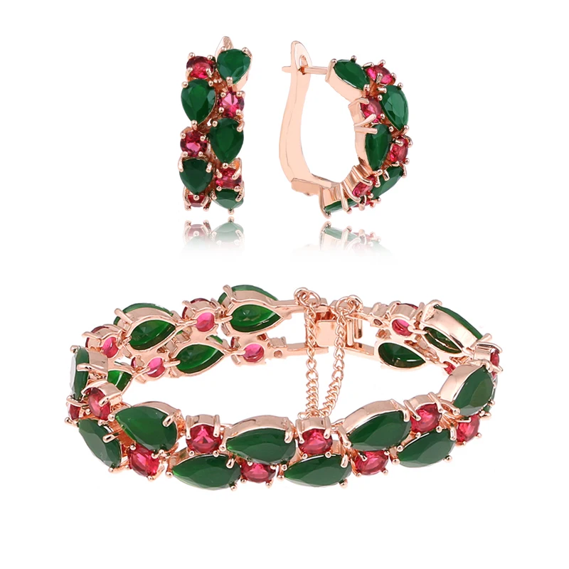 

Rose Gold Color Mona Lisa Earring and Bracelet Jewelry Set Multicolor Cubic Zircon Fashion Jewelry Sets For Women Wedding WS100
