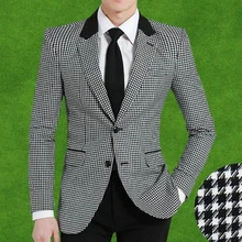 Мужская шерстяная куртка, приталенная клетчатая модная куртка с птицами, новая горячая распродажа, английский стиль, тонкая грудь, высокое качество, деловая куртка