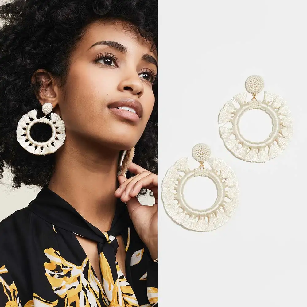 

Dvacaman Fringed circle earrings for Women Boho Handmade Big Tassel Drop Earrings Beads Dangle Earrings DROP SHIPPING WHOLESALE