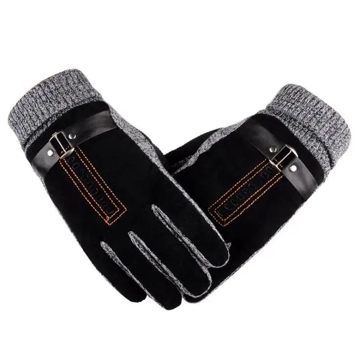 CUHAKCI Moto Guantes, зимние перчатки, дизайн, мужские кожаные перчатки, роскошные Лоскутные мужские мотоциклетные перчатки, теплые толстые варежки из искусственной кожи - Цвет: G033 C black