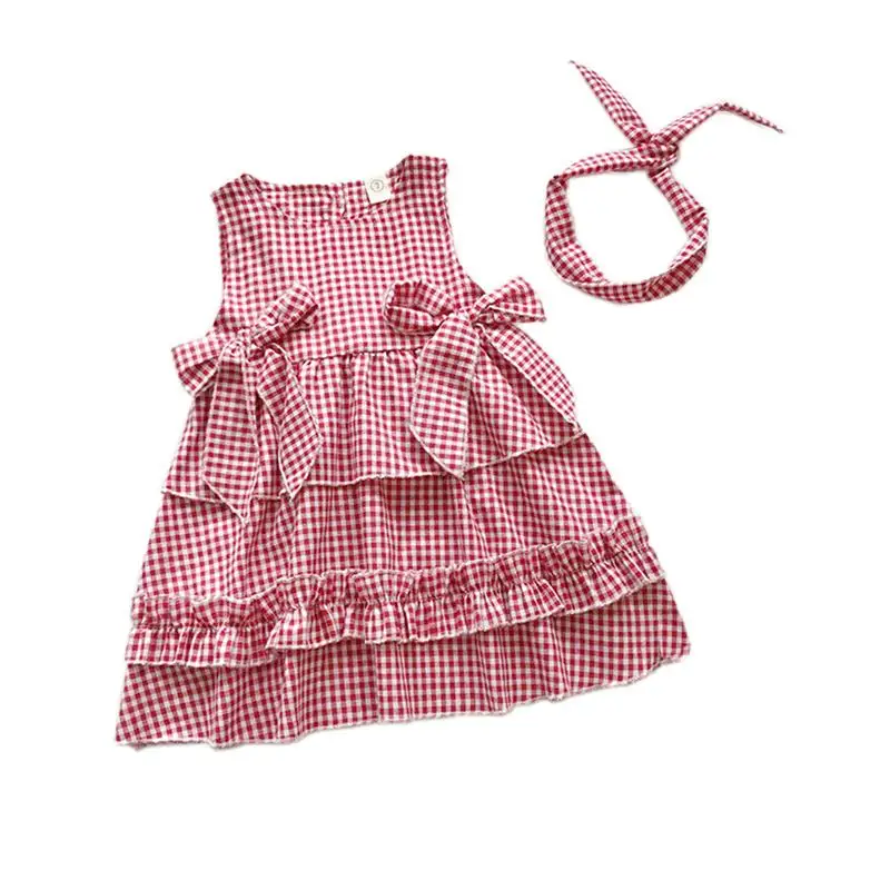 Baby Dresses Toddler Clothes Tutu Summer Girl Cute Japanese Bow Children Prom Cosplay Loli Princess Kid Dress Headband Plaid | Детская