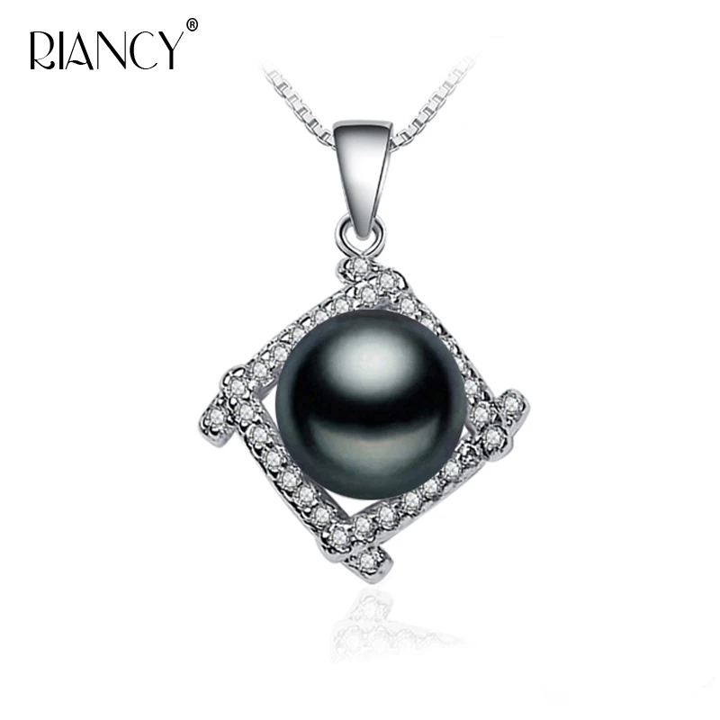 

Fashion Natural black freshwater Pearl Pendant 925 sterling silver Pearl Necklace For Women wedding Gift