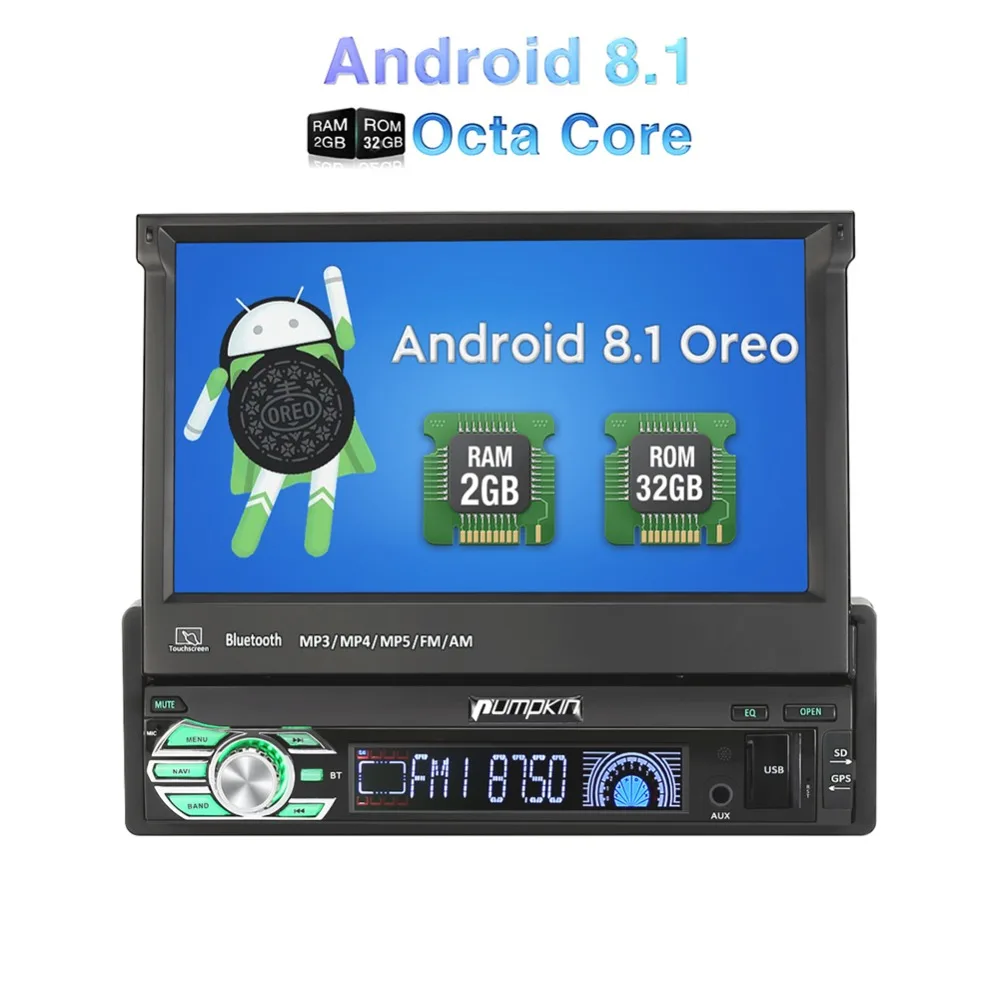 

Pumpkin 1 Din 7''Android 8.1 Car Radio No DVD Player GPS Navigation Octa Core 2G+32G Car Stereo Wifi Bluetooth DAB+ Headunit